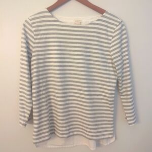 J Crew Grey/White Striped Cotton T-shirt | Long Sleeve | Size Small